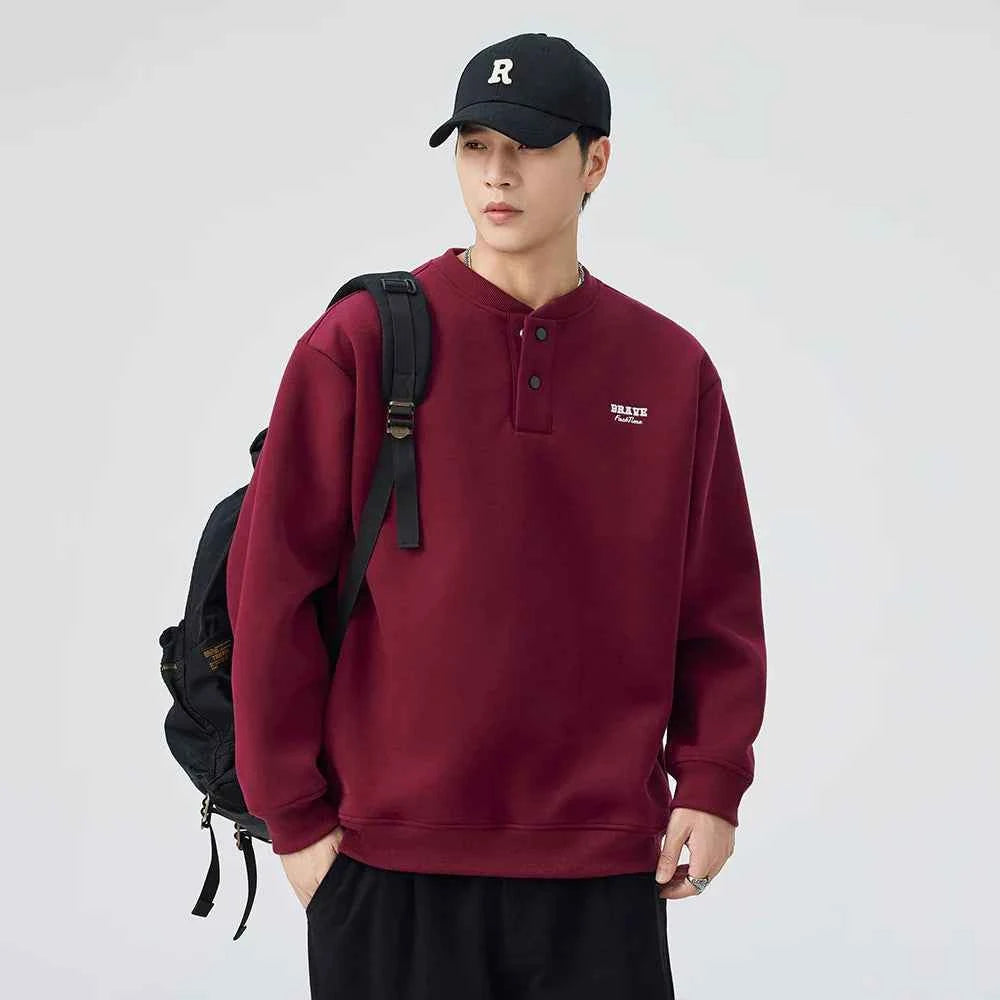 Soft Comfortable Casual Henley Neck Sweatshirt