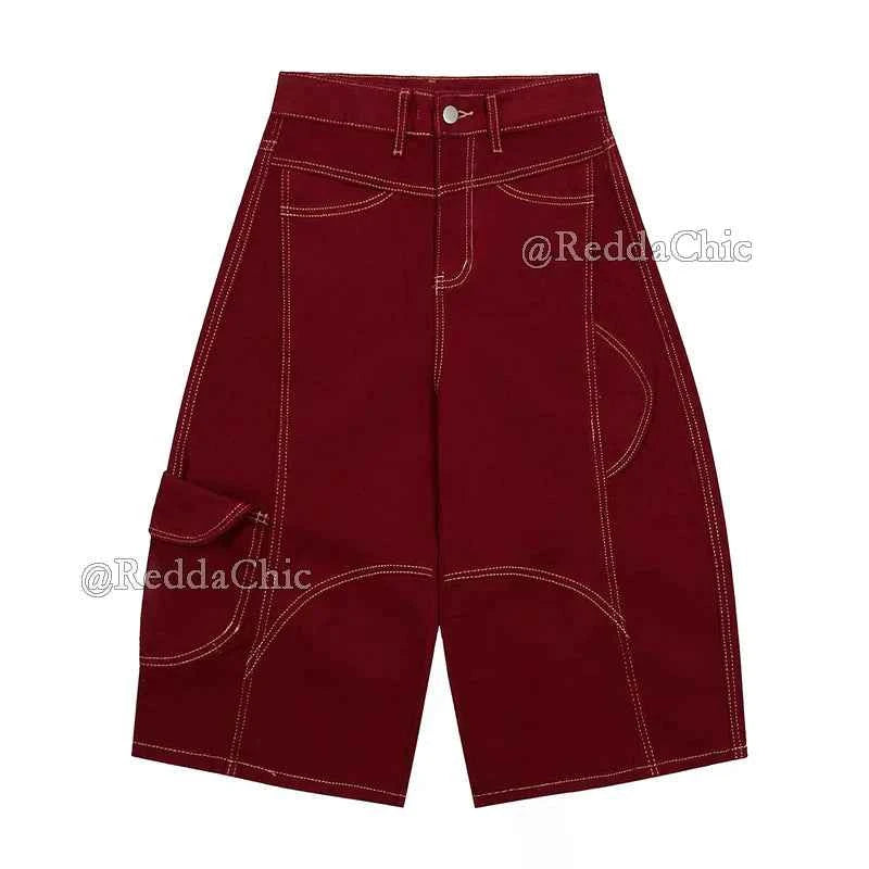 Patchwork Black Retro Wide Leg Jorts