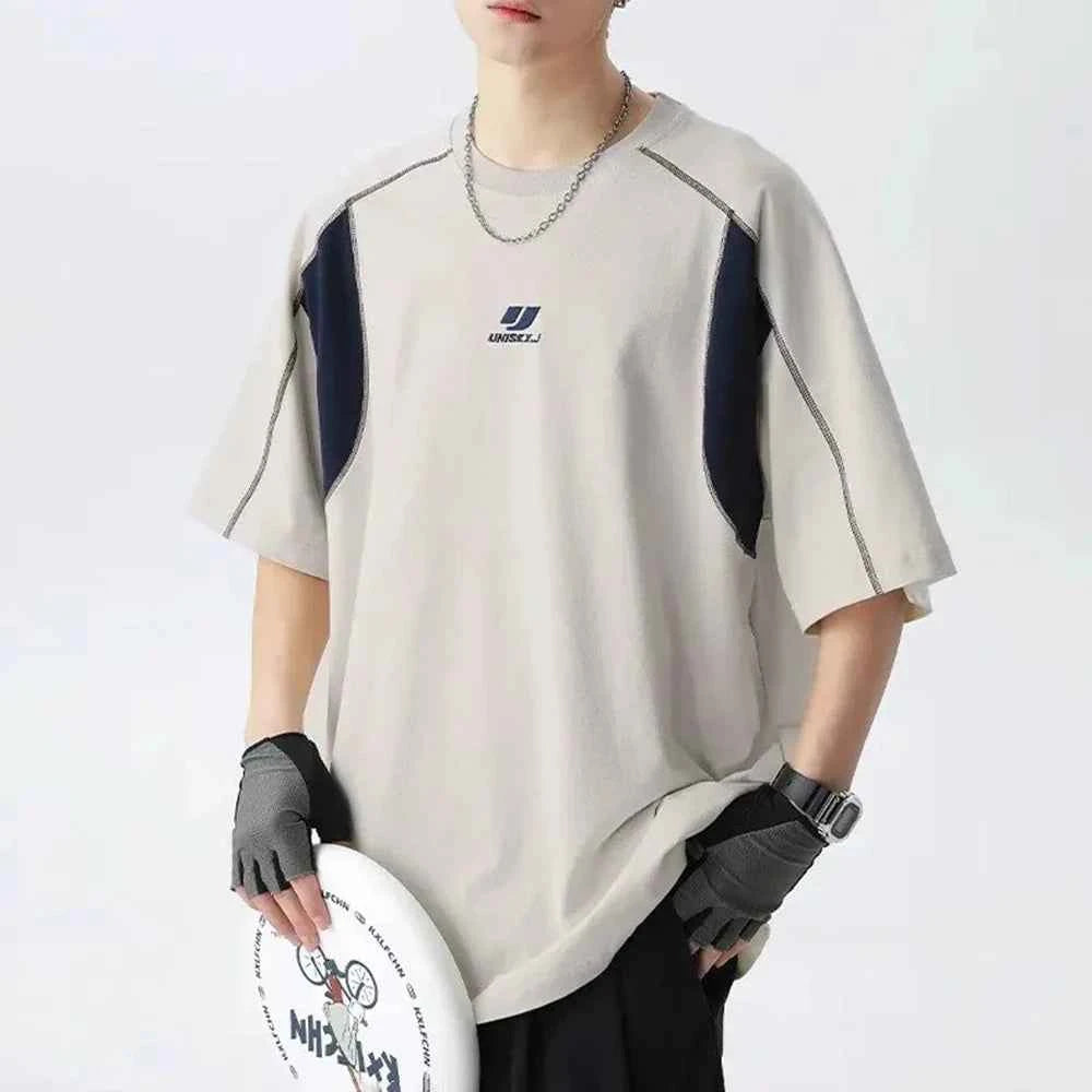 Breathable Contrast Embroidery Short Sleeve T-Shirt