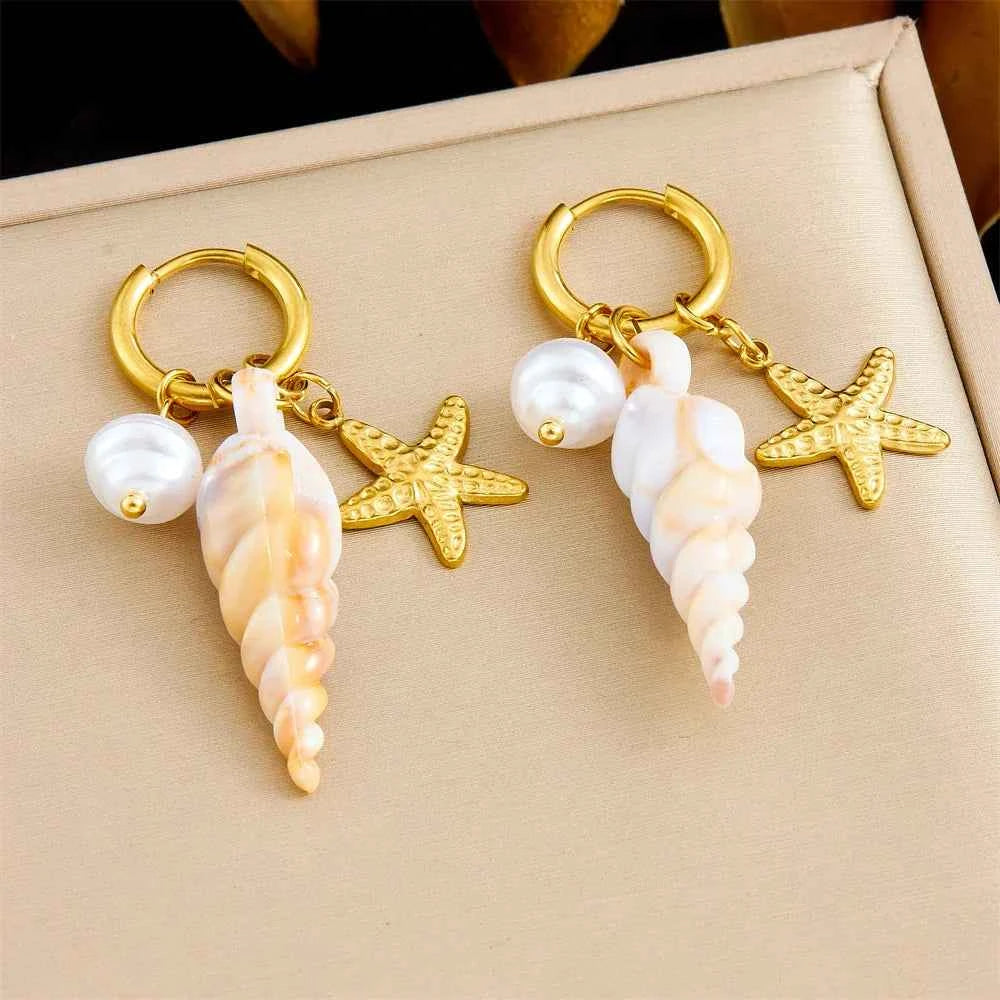 Glamorous Waterproof Pearl Conch Earrings