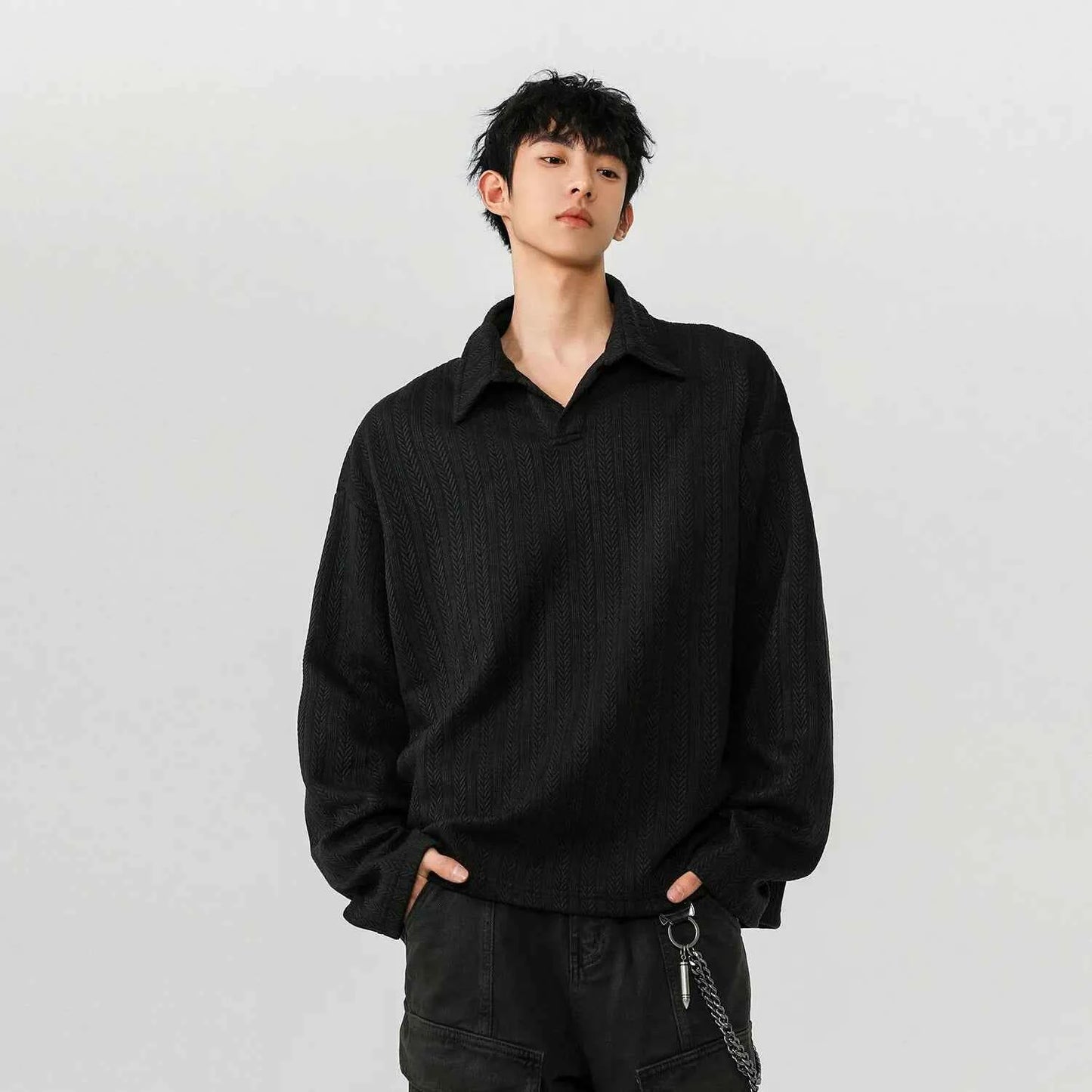 Classic Youth Casual Loose Fit V-Neck Polo T-Shirt
