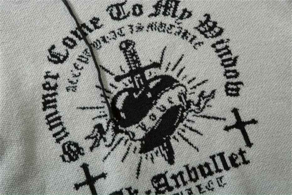 Gothing Vintage Heart Cross Torn Knitted Sweater