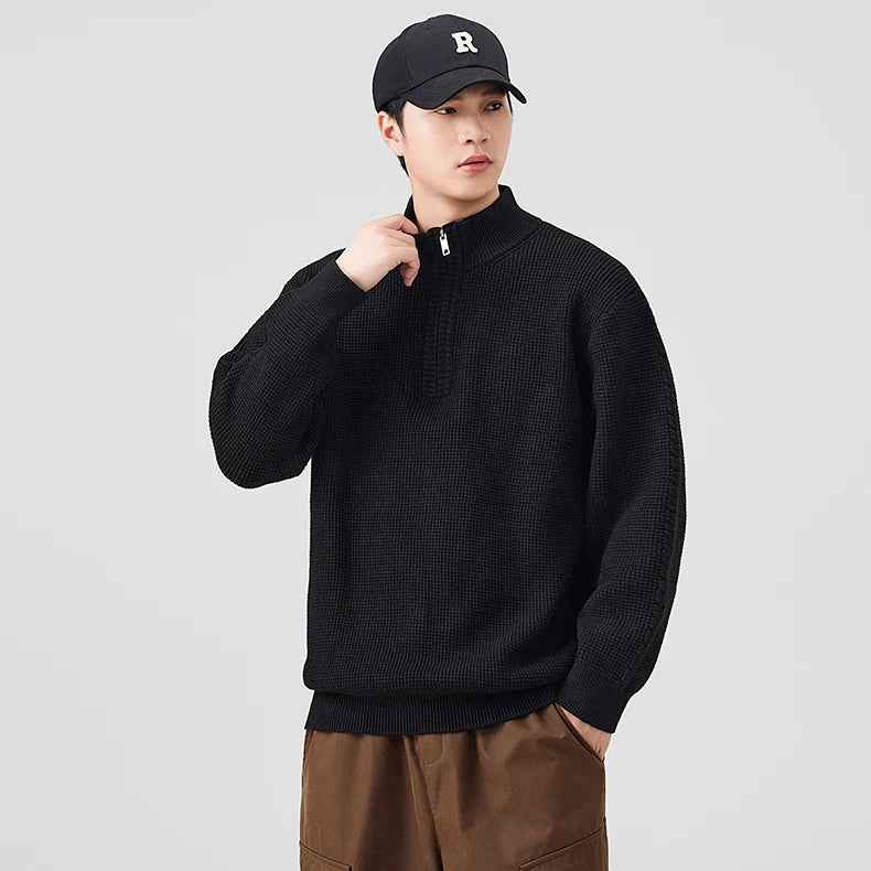 Cozy Black Turtleneck Half Zipper Sweater