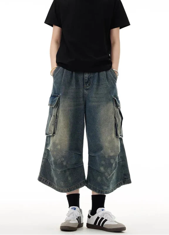 Vintage American Style Washed Denim Jorts - Luxuryurbanwear