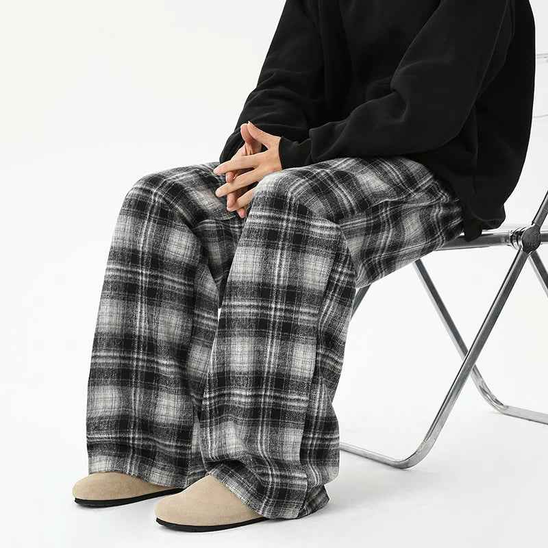 Effortless Checkered Wide Leg Casual Jogger