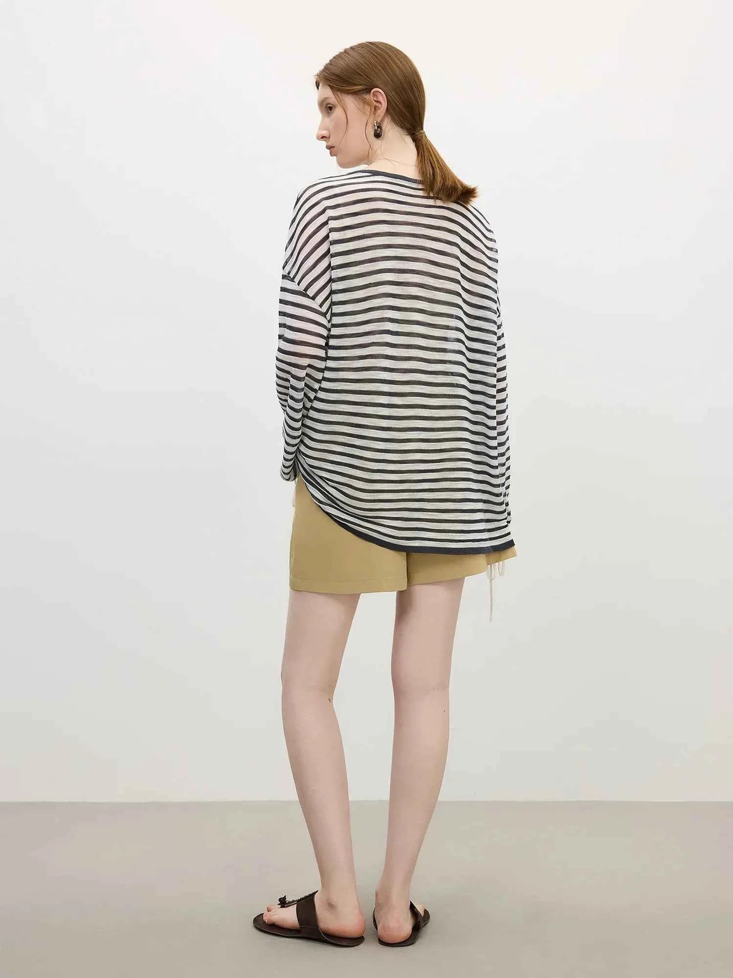 Elegant Striped French Holiday Long-Sleeved T-Shirt
