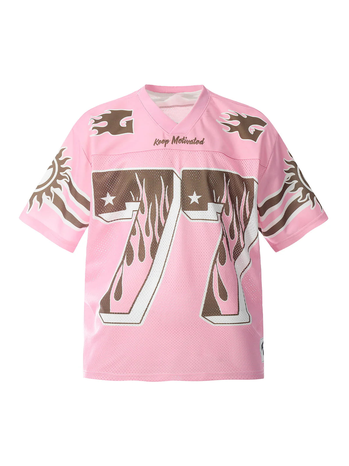 77 Flame Print Pink Mesh Jersey - Y2K Cyber Aesthetic Soccer Kit | LuxuryUrbanwear - Luxuryurbanwear
