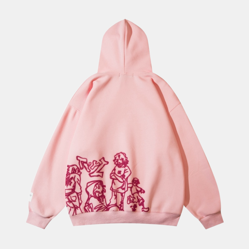 Oversized Cartoon Line Character Graphic Hoodie - Minimalist Art Streetwear | LuxuryUrbanwear