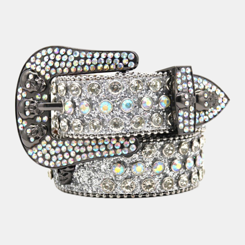 Skull & Diamond | Rhinestone Studded Belt - Luxuryurbanwear