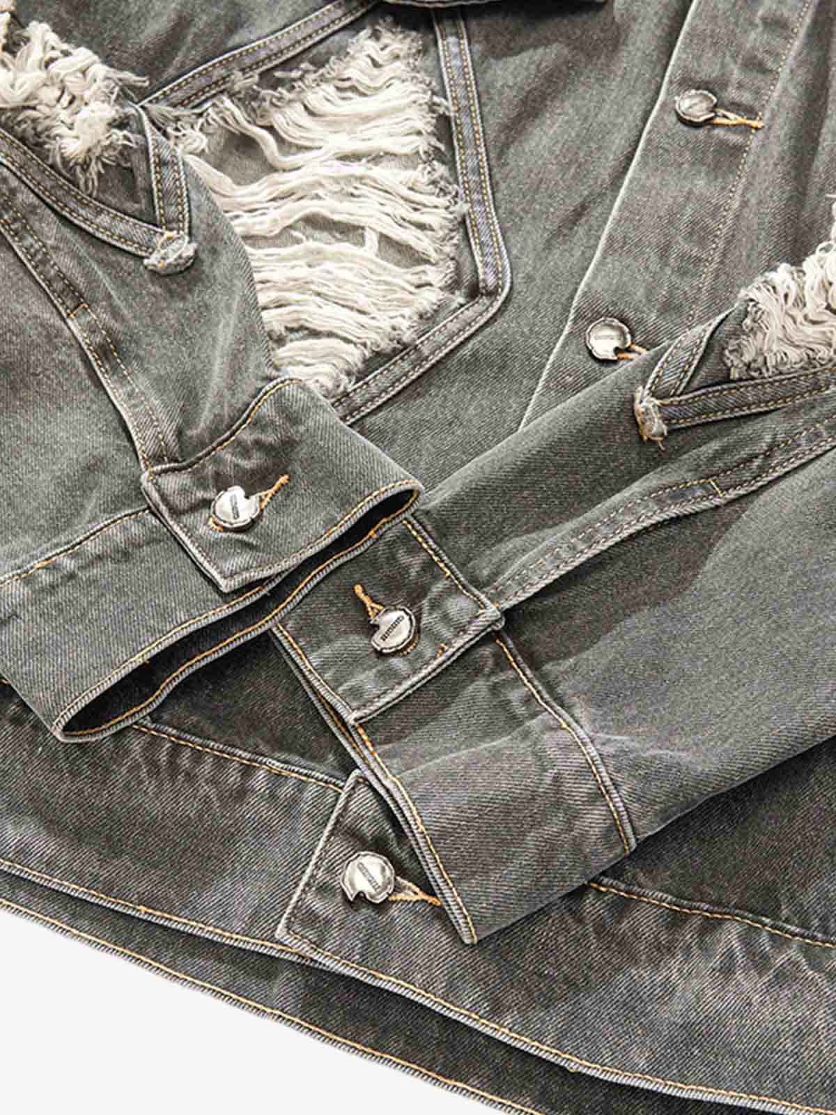 Retro Washed Distressed Denim Jacket