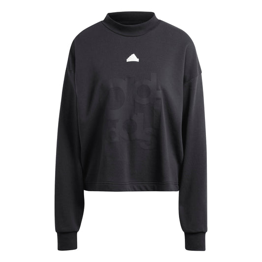 adidas Womens Printed French Terry Loose Sweatshirt Black X-Large