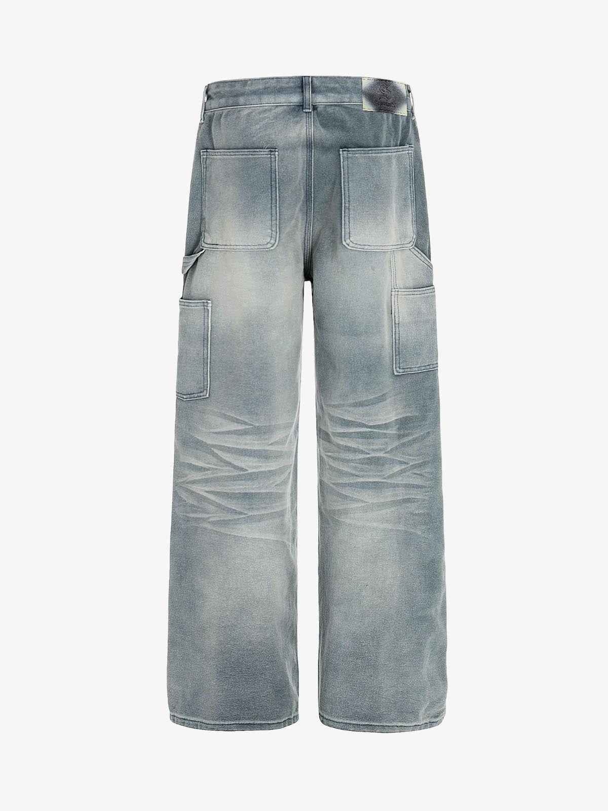Vintage Washed Ruched Detail Utility Jeans