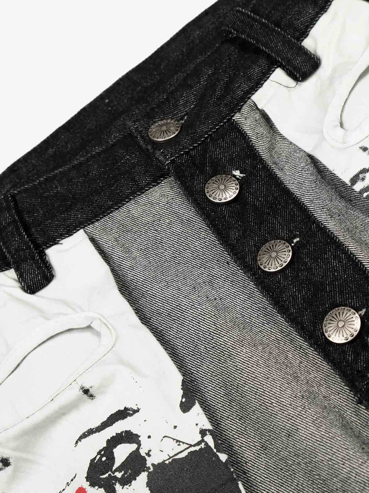 Distressed Reverse Design Large Pocket Printed Jeans - 2568 - Luxuryurbanwear