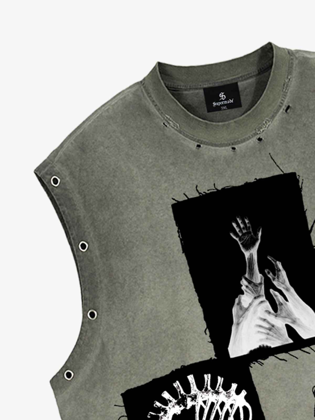 Ripped Graphic Patch Sleeveless Vest