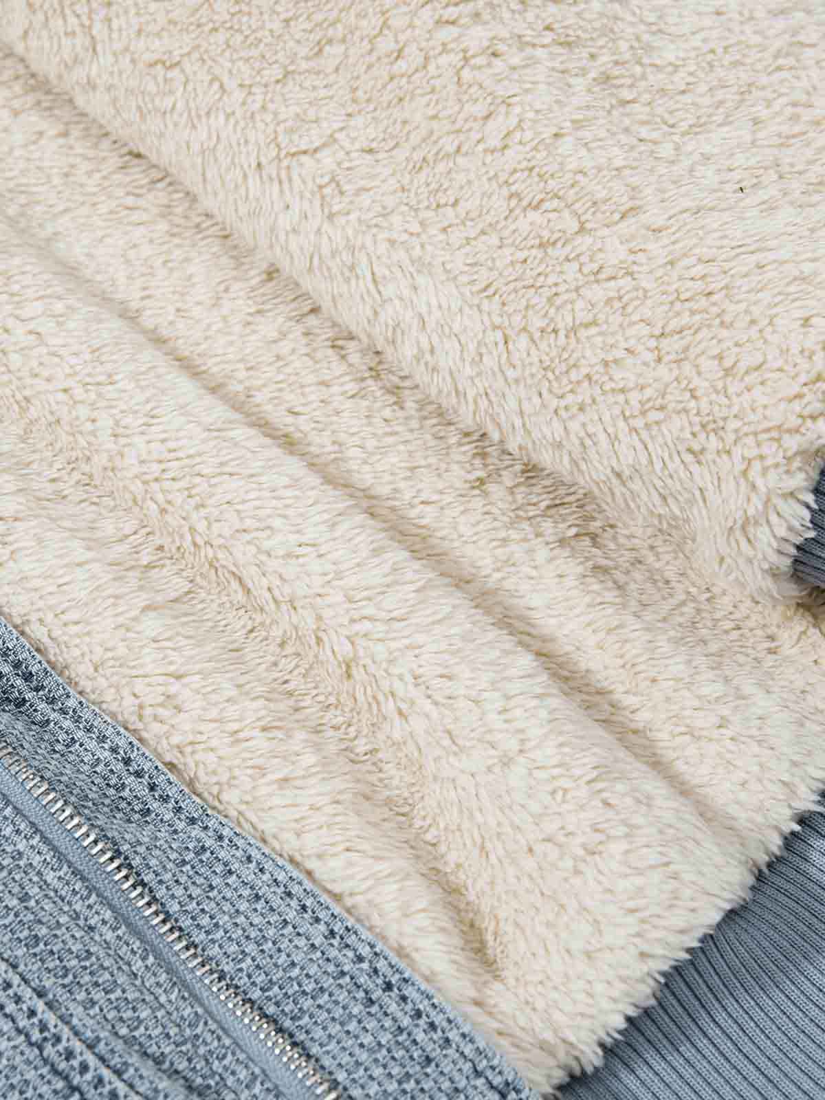 Washed Embroidered Fur-Lined Denim Bomber Jacket