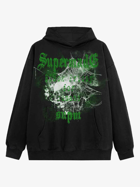 Gothic Skull Spider Web Graphic Hoodie