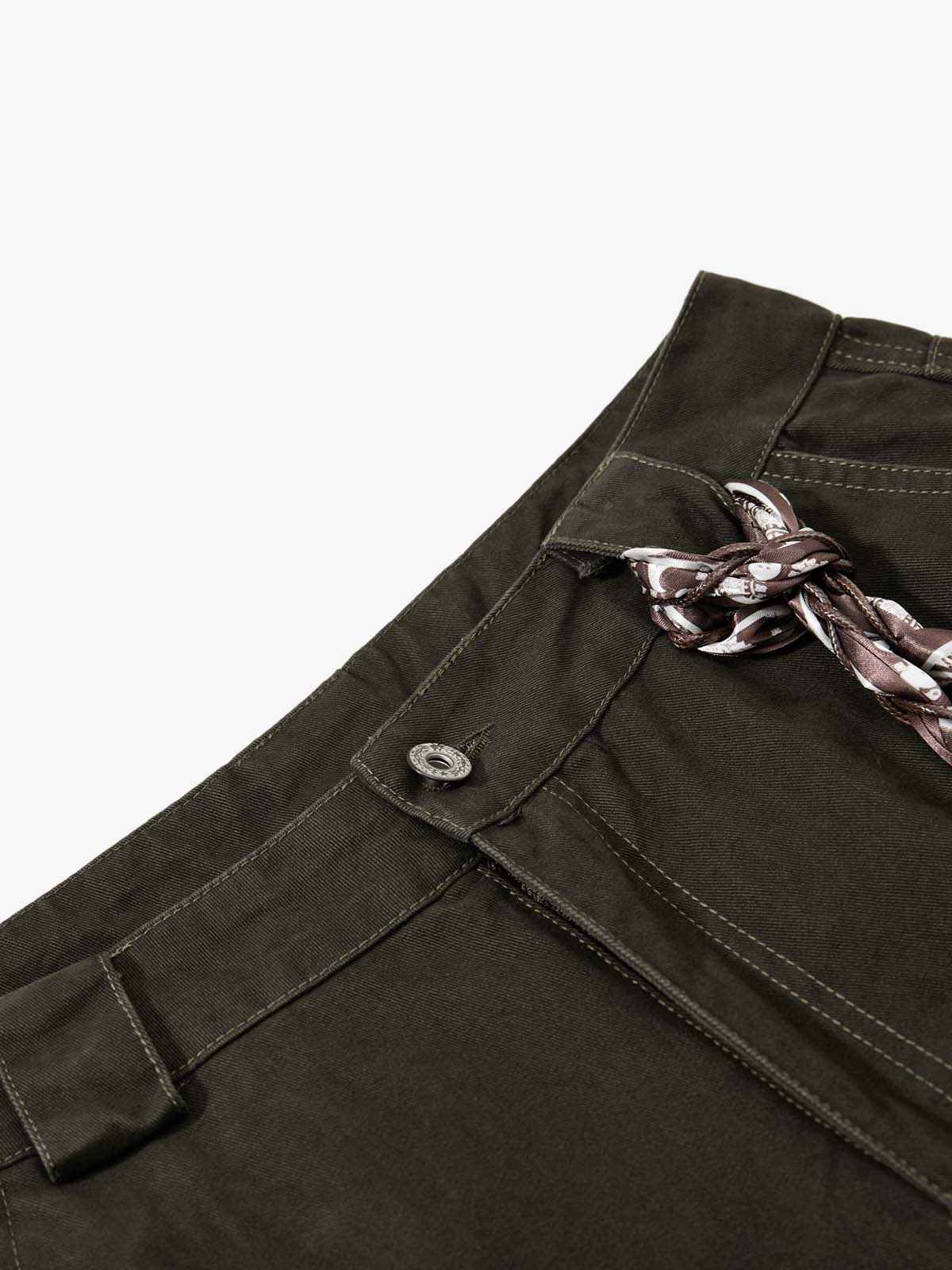 Draped Fabric Accessories Deconstructed Wide Leg Cargo Pants