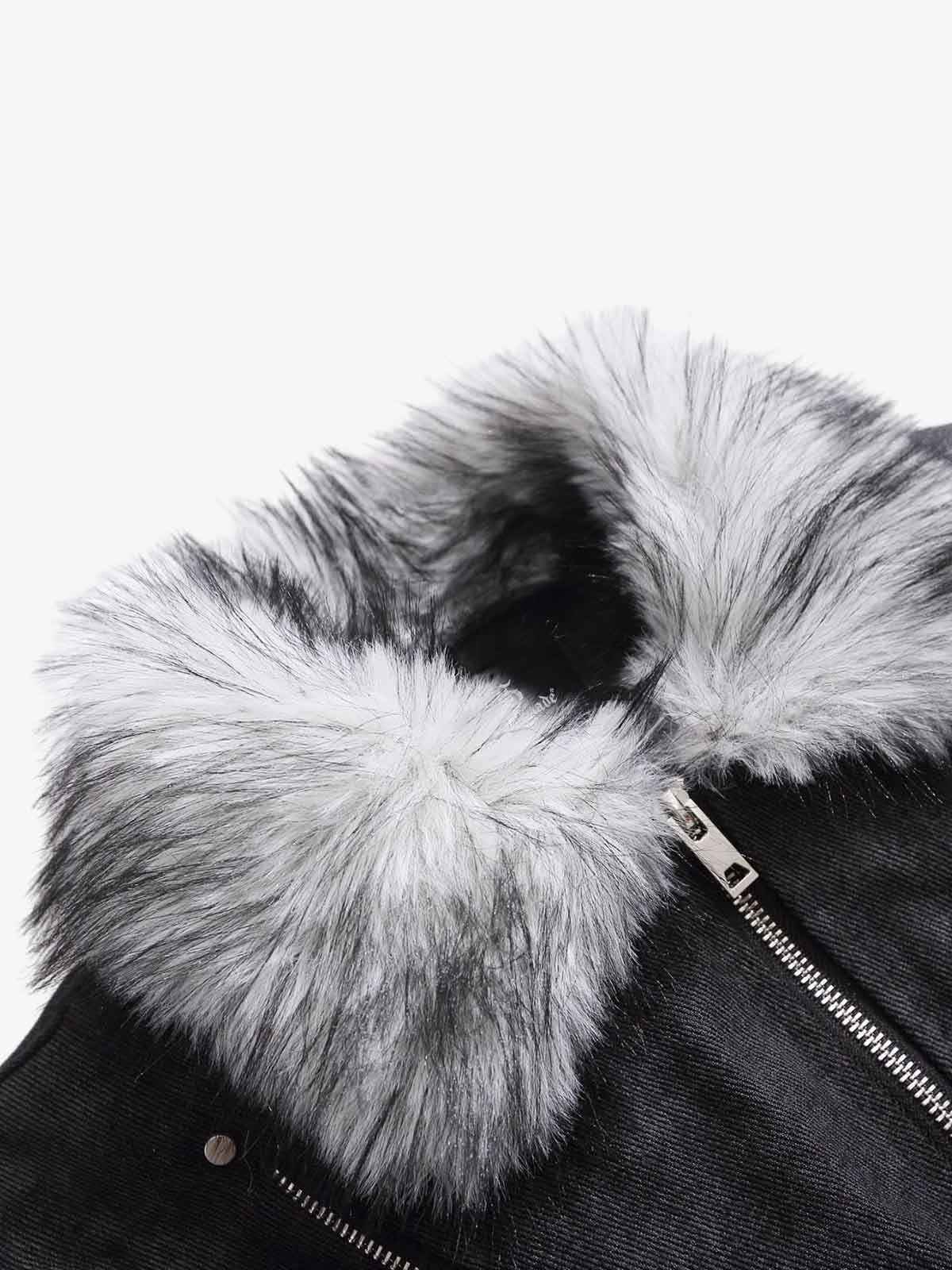 Fur Collar Moto-Style Zip Up Bomber Jacket