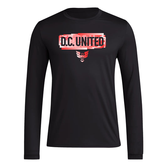 adidas Mens Size Long Sleeve Pre-Game T-Shirt Black/D.C. United X-Large Tall