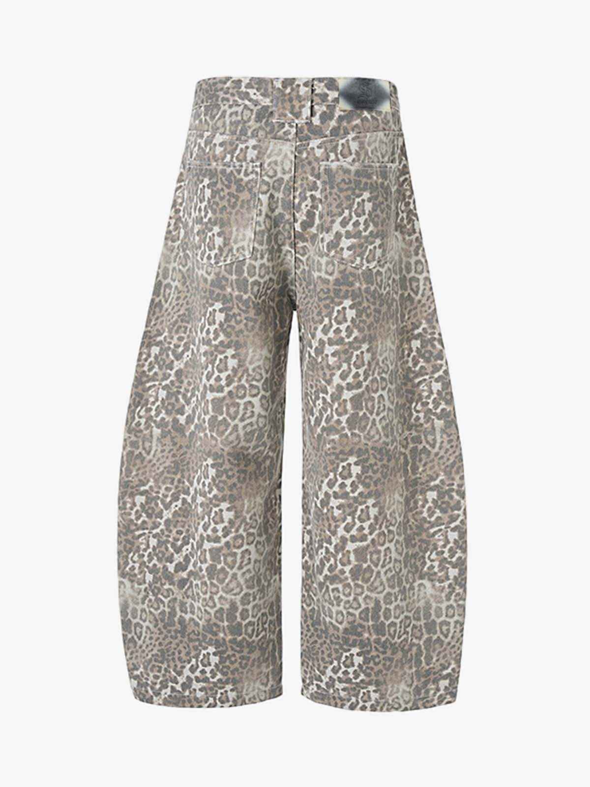 Street Leopard Camouflage Pleated Barrel Jeans