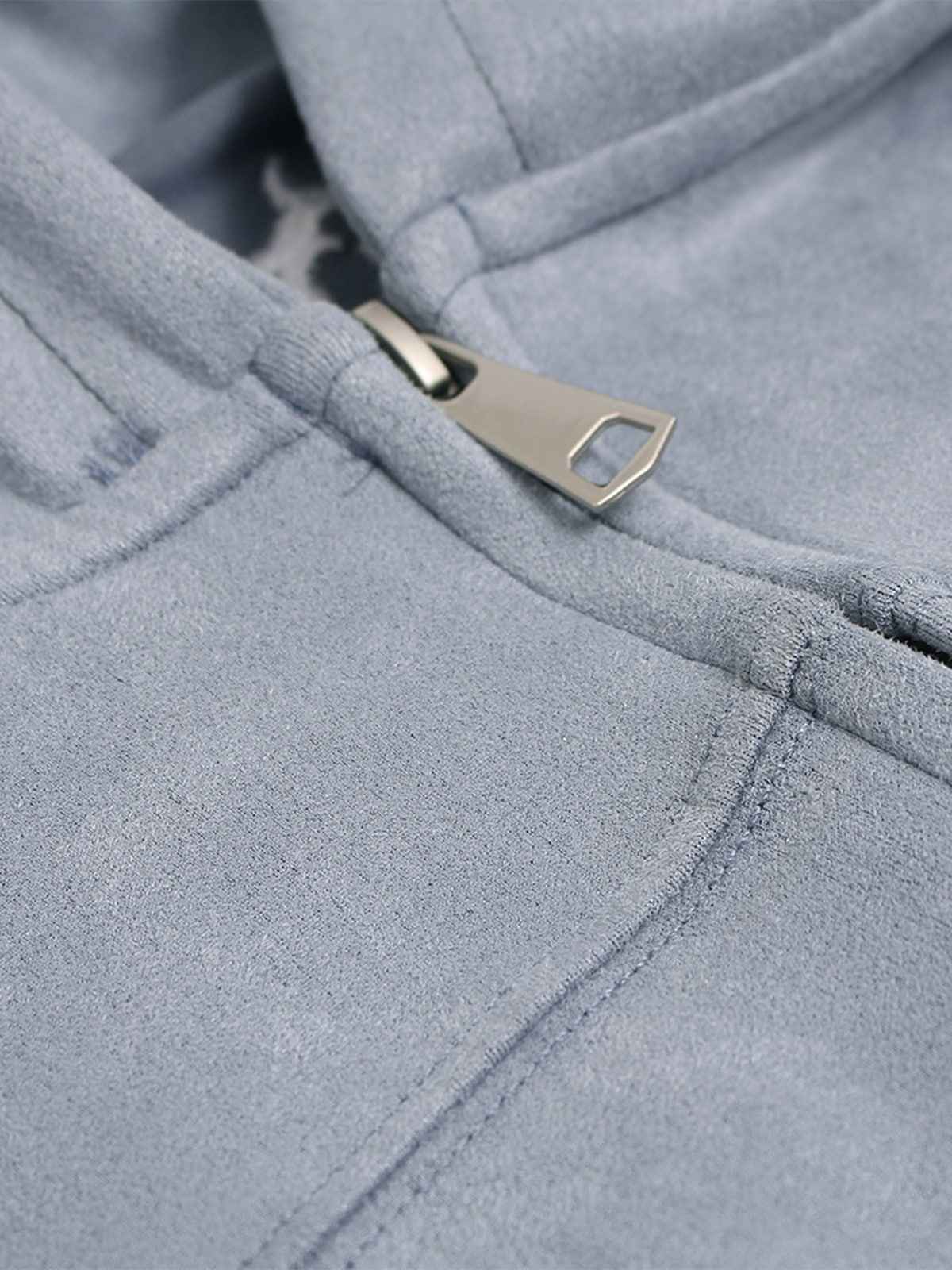 Vintage Suede Letter Embroidered Cropped Zip Up Hoodie