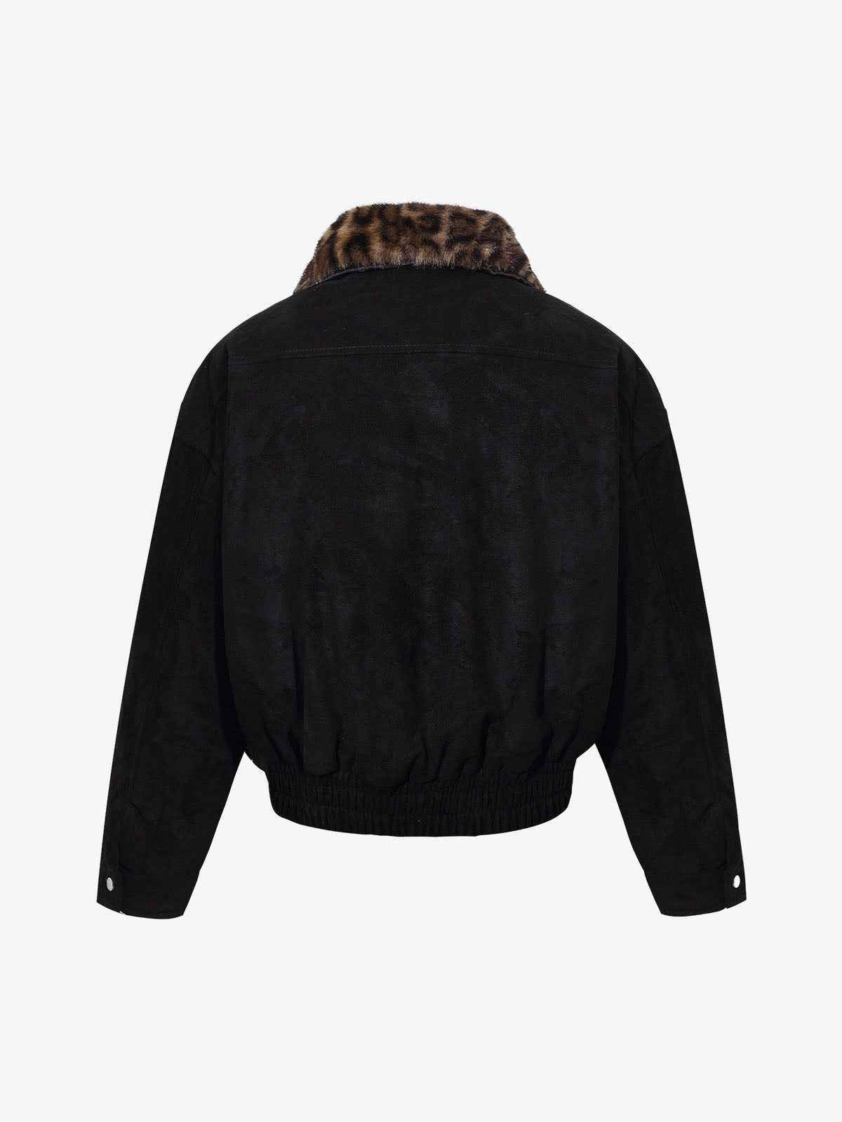 Retro Leopard Fur Collar Padded Bomber Jacket