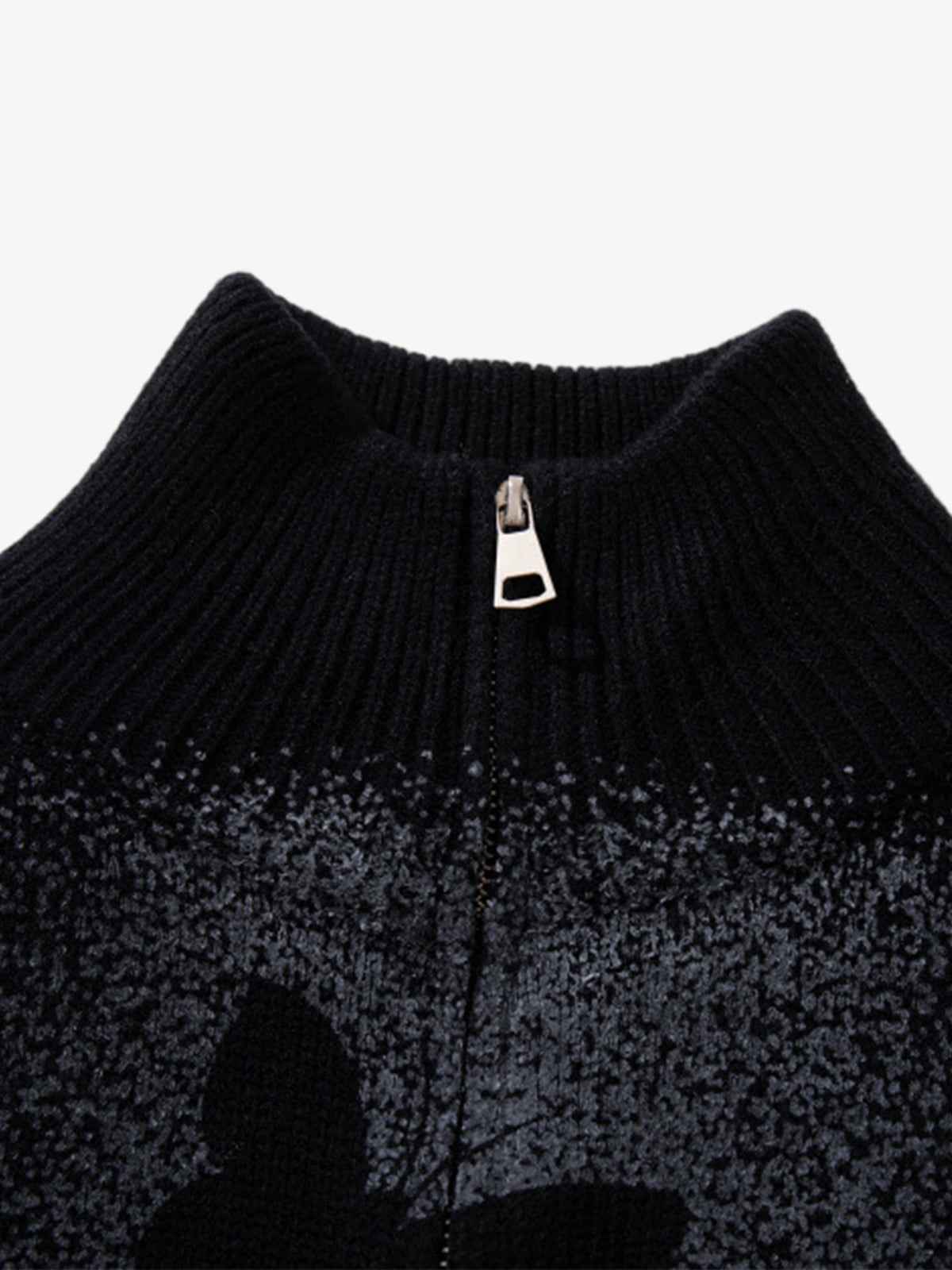 Street Dark Phantom Butterfly Stand-Collar Knit Cardigan Sweater