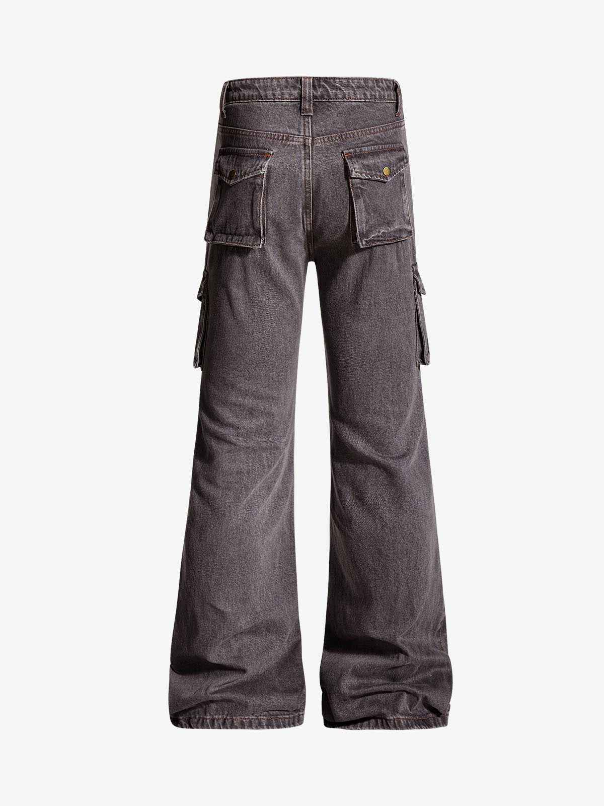 Retro Faded Multi-Pocket Flared Cargo Jeans
