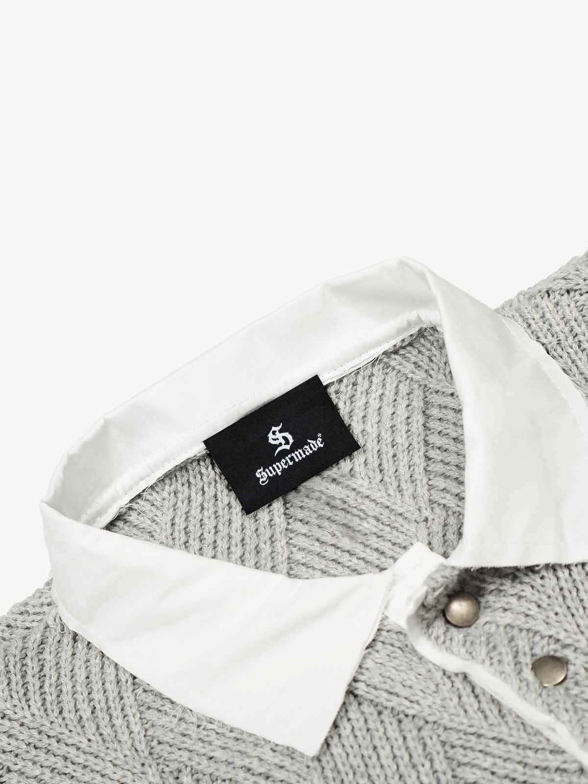 Retro Contrast Collar Embroidery Knit Sweater