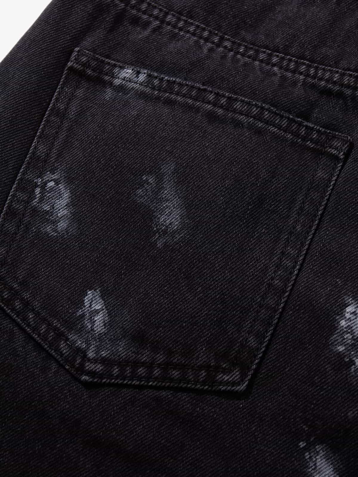 Retro Rhinestone Graffiti Washed Straight Jeans - Luxuryurbanwear