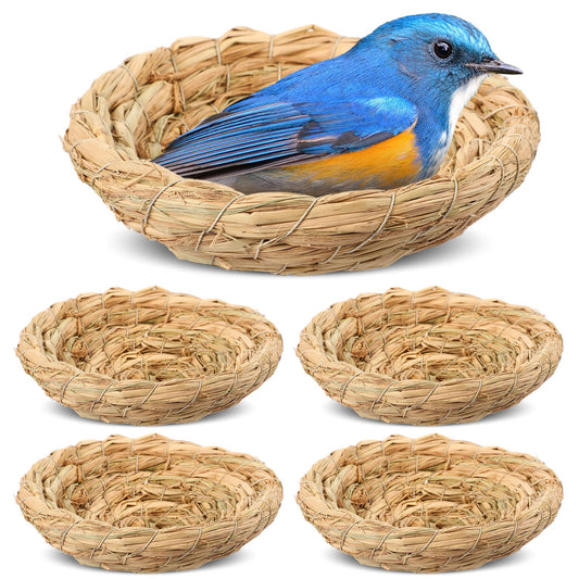 4 Pcs Bird Nest Handmade Woven Flat Base Bird Nest Breeding Nest Small Animal Bed House Bird Cage Accessories for Dove Pigeon Parrot Budgie Parakeet Cockatiel Hamster Gerbil Pig (3.54-4.72 Inch)