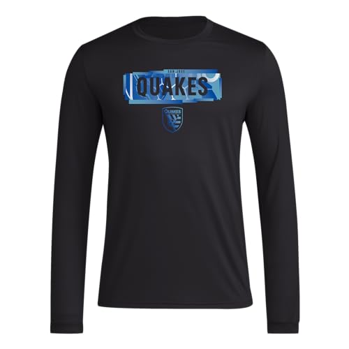 adidas Mens Long Sleeve Pre-Game T-Shirt Black/San Jose Earthquakes Medium