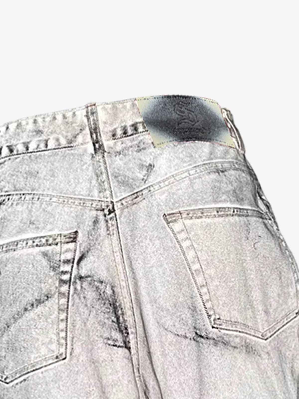 Distressed Ruched Wide Leg Denim Jeans