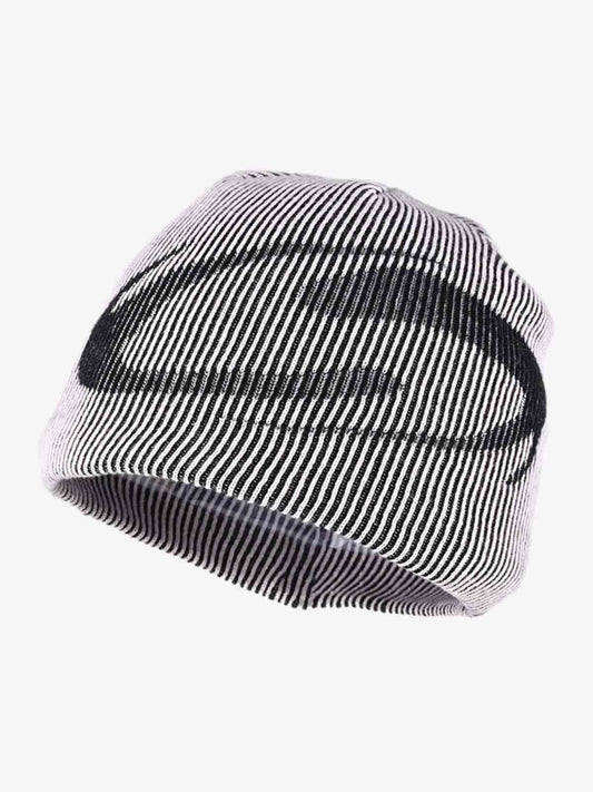 Retro High-Street Striped Graphic Knit Beanie - Luxuryurbanwear
