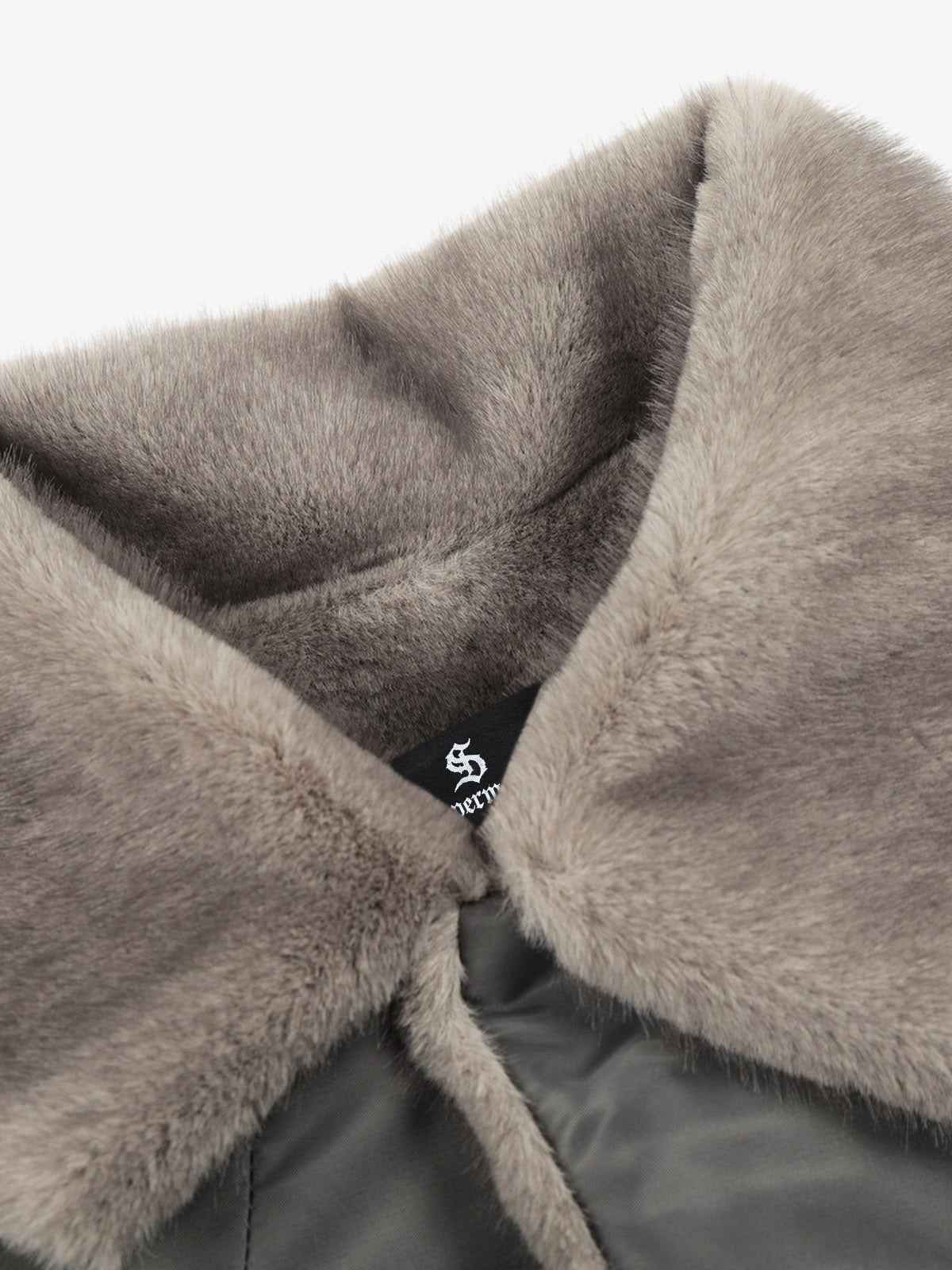 Deconstructed Patchwork Fur Collar Bomber Jacket