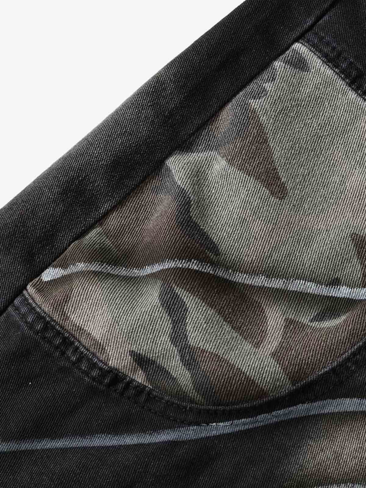 Butterfly Spray Graphic Camo Pocket Barrel Jeans - Luxuryurbanwear