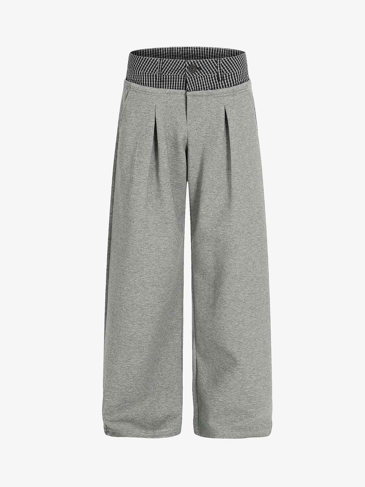 Contrast Waistband Pleated Wide Leg Pants
