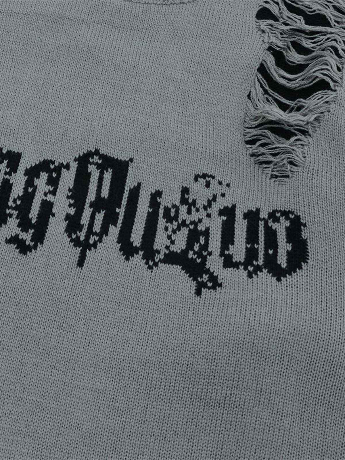 High Street Ripped Raw Edge Knitted Letter Jacquard Sweater