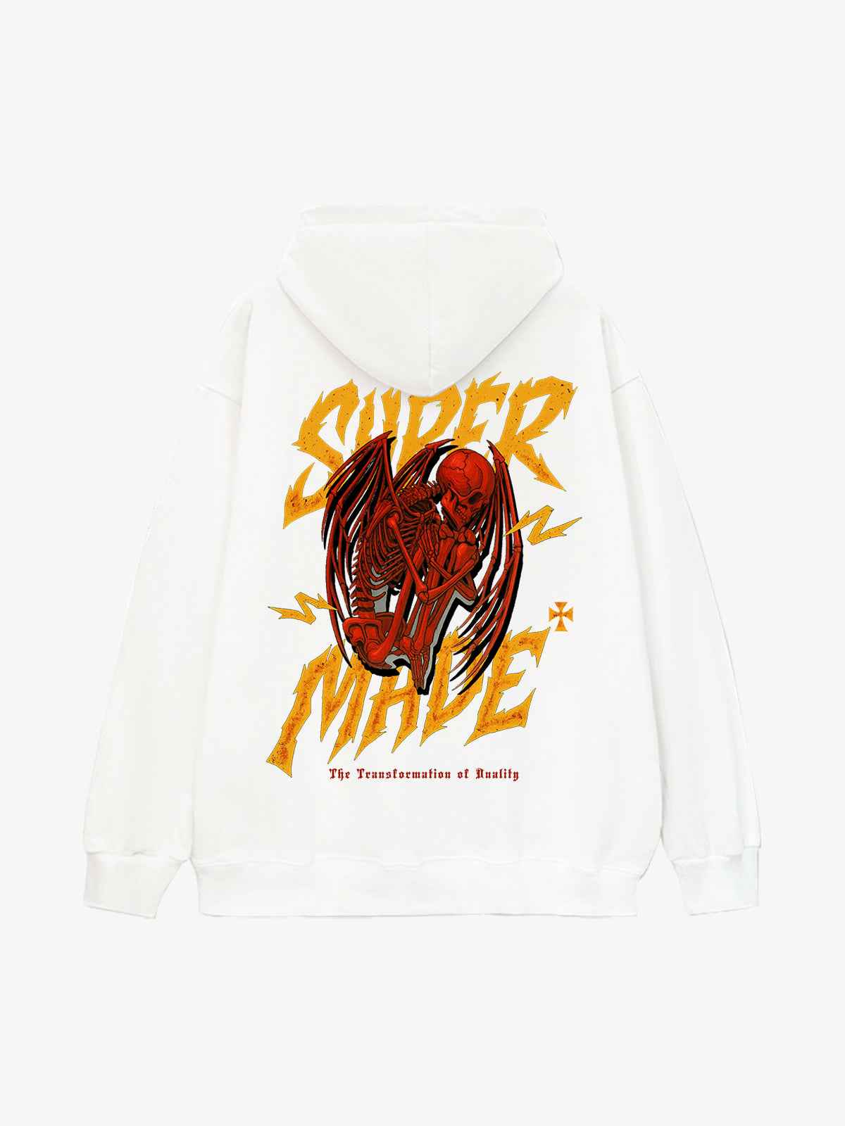 Distressed Graphic Bold Angel Wings Design Hoodie