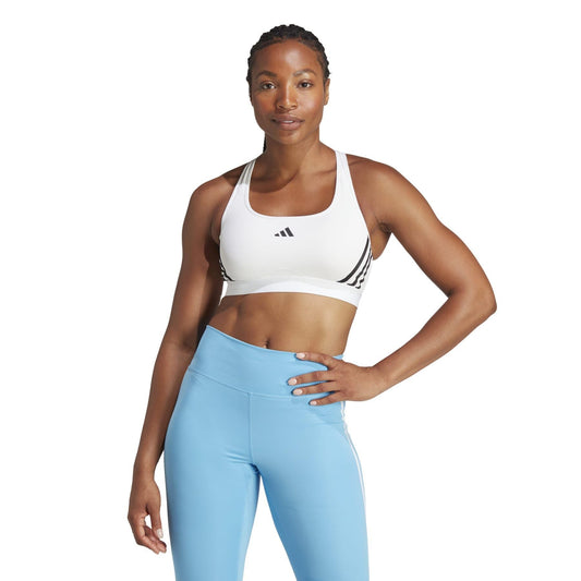 adidas Womens Powerreact Training Medium Support 3-Stripes Bra White/Black (3X-Large) DD/F