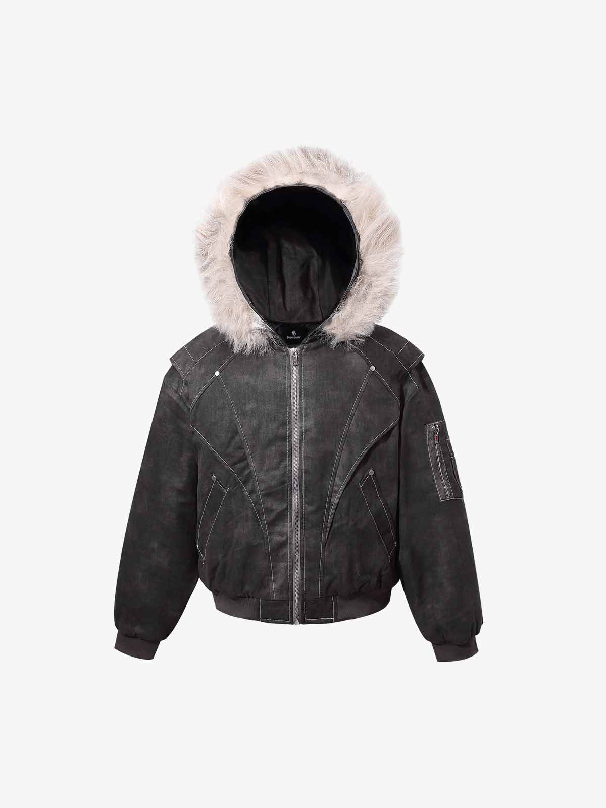 Washed Patchwork Contrast Bomber Jacket - Luxuryurbanwear