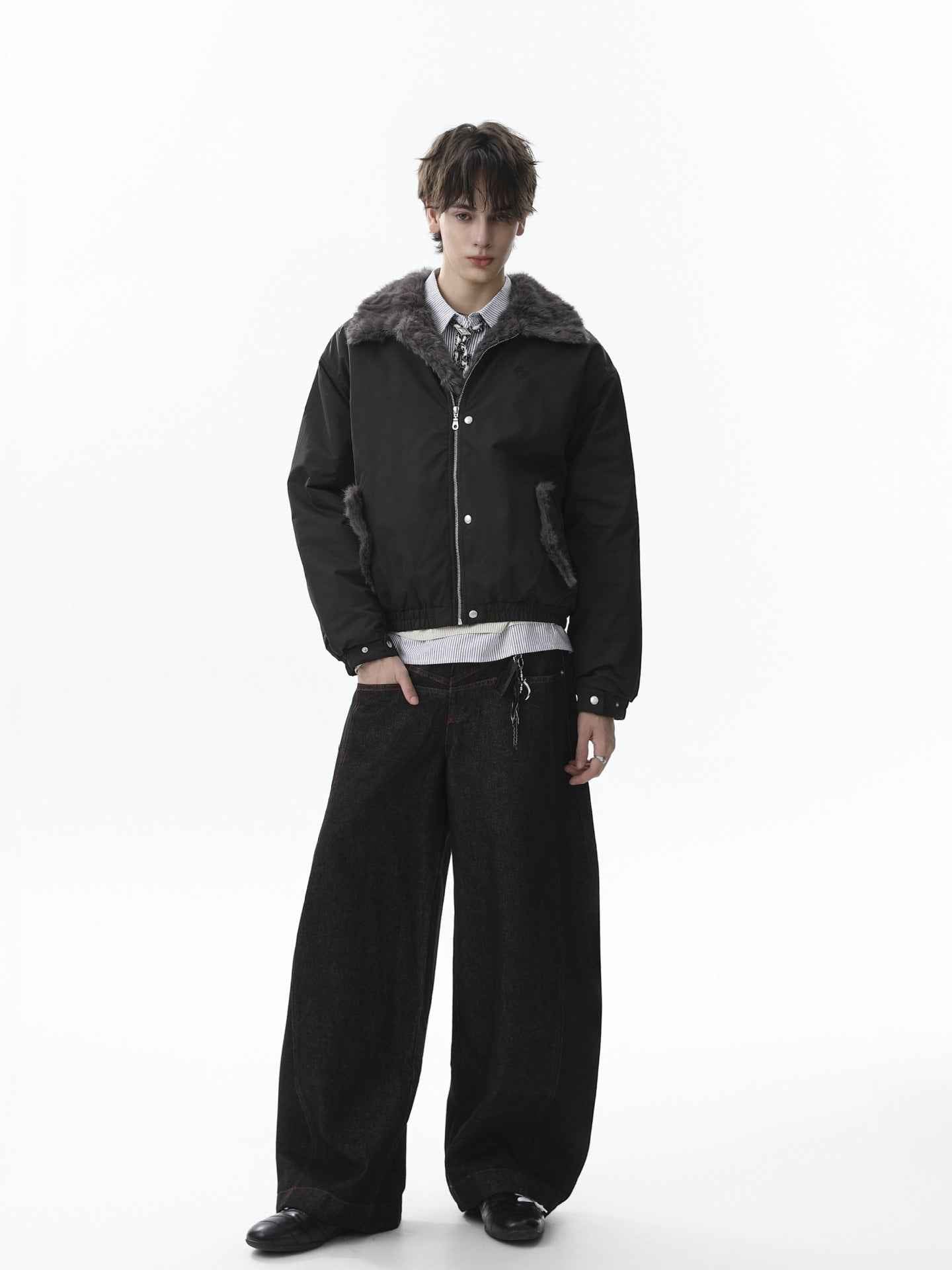 Faux Fur Collar Zipper Padded Bomber Jacket