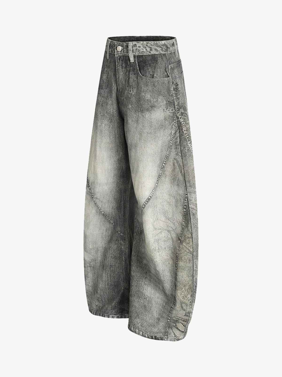 Vintage Heavy Distressed Washed Barrel Jeans