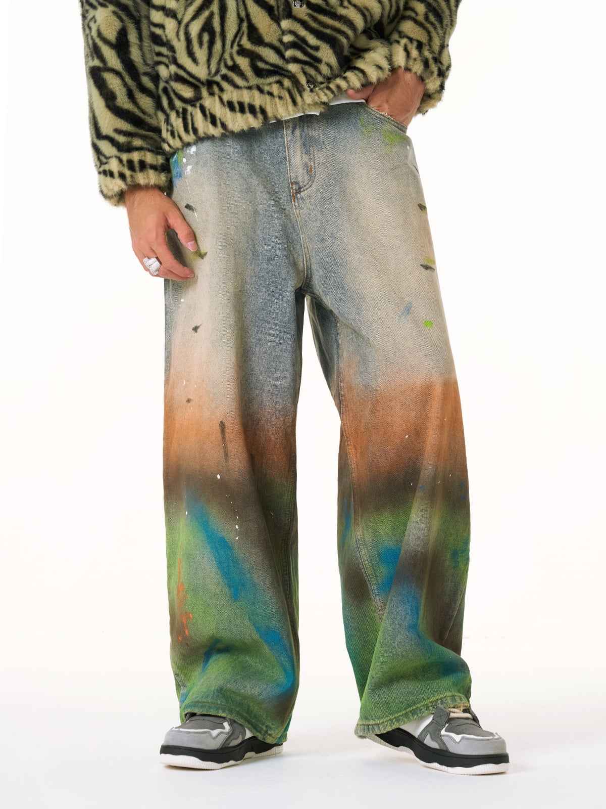 Street Gradient Ink-Splattered Straight-Leg Jeans