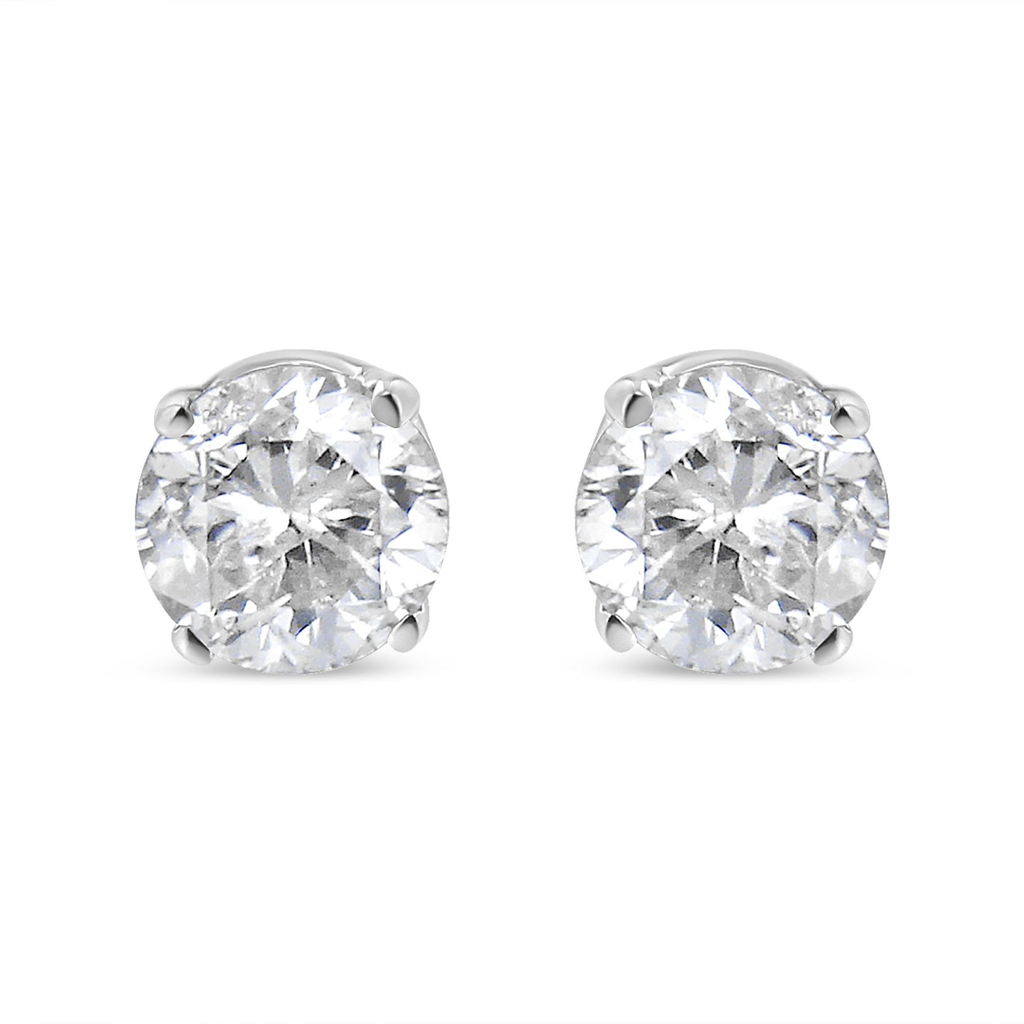 14K White Gold 1.00 Cttw Round Brilliant-Cut Near Colorless Diamond Classic 4-Prong Stud Earrings (H-I Color, I1-I2 Clarity)