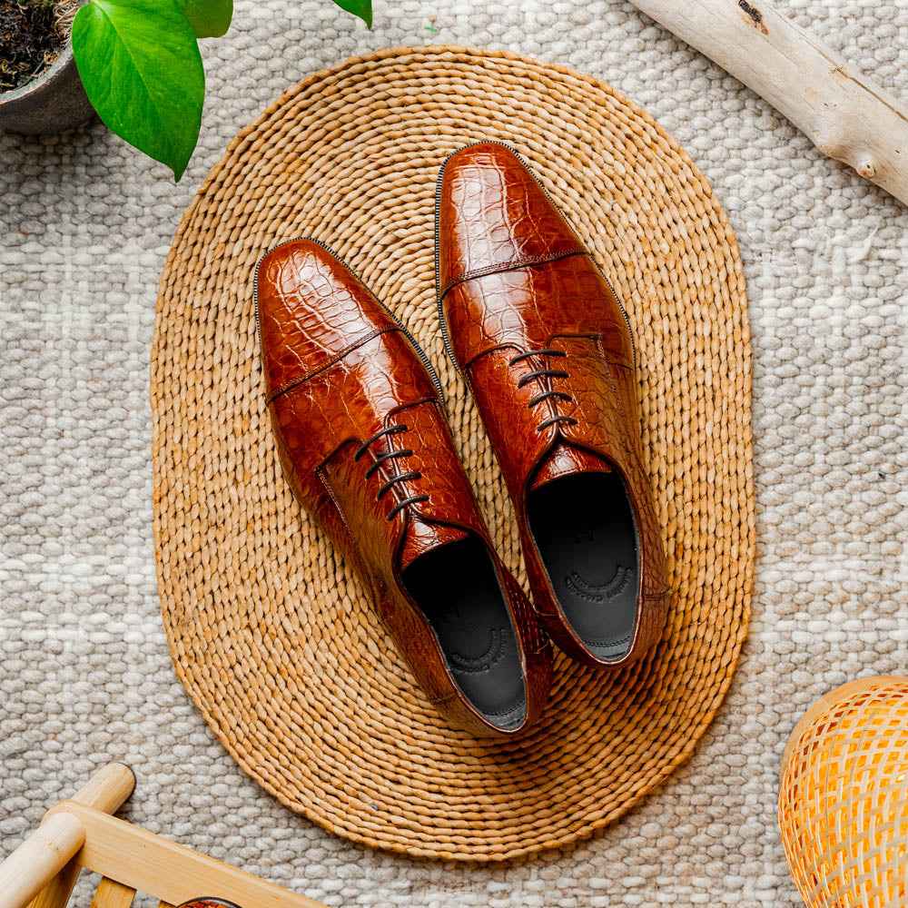 21-532-CGM ANDREA Crocodile Lace Up, Cognac