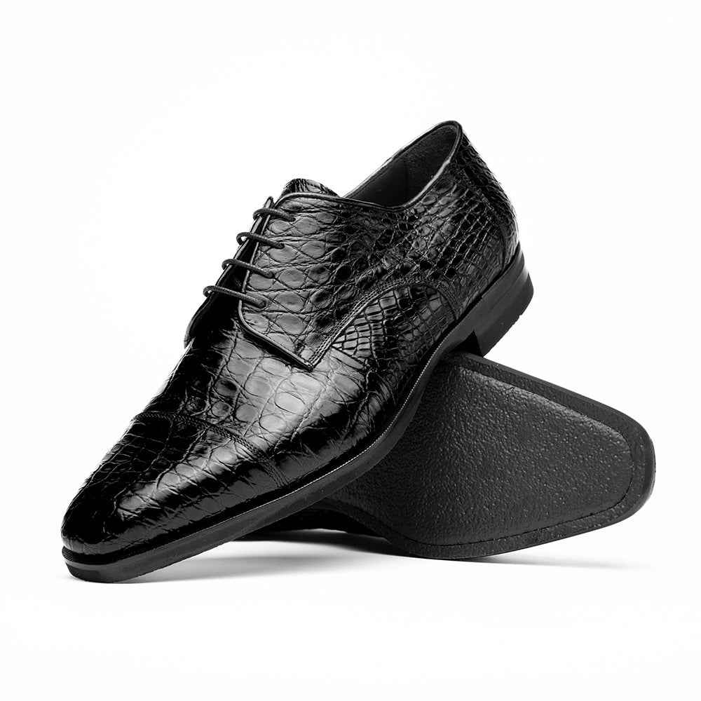 21-532-BKM ANDREA Crocodile Lace Up, Black