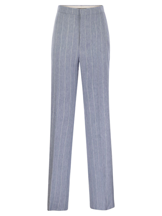 Tagliatore Women Pinstripe Trousers In Linen And Stretch Cotton