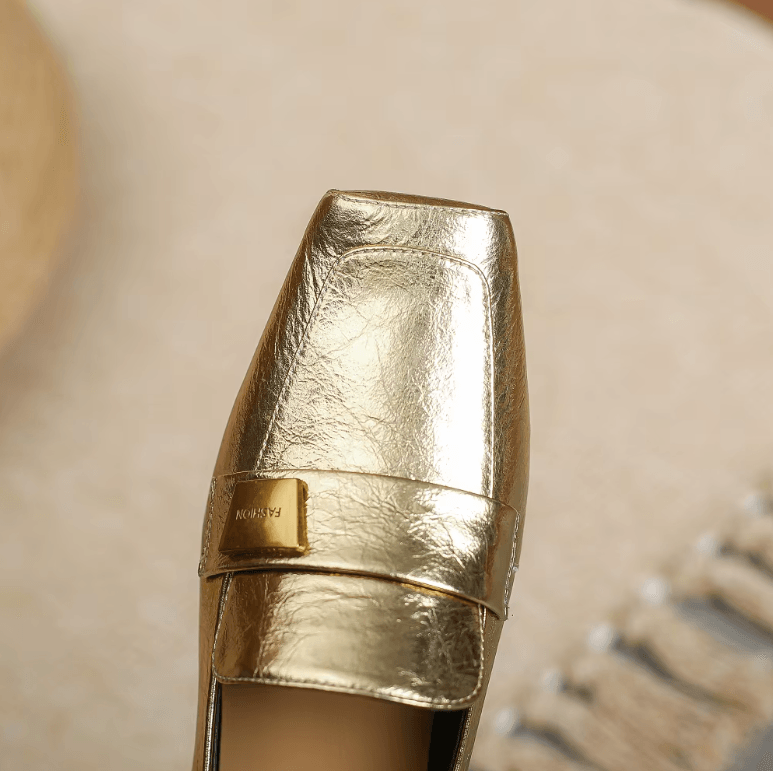 Aura Loafer | Crinkled Metallic Square-Toe - Luxuryurbanwear