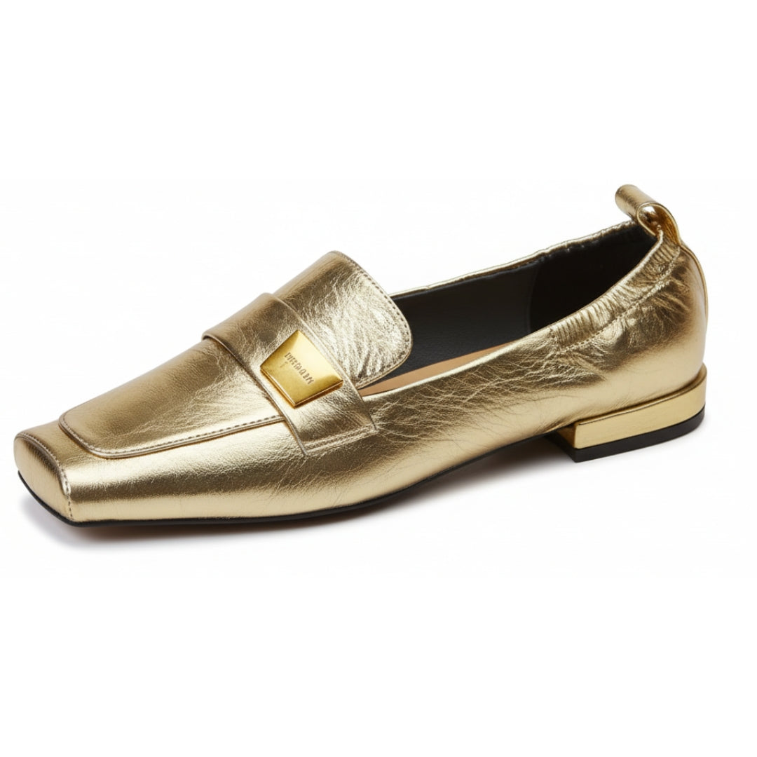 Aura Loafer | Crinkled Metallic Square-Toe - Luxuryurbanwear